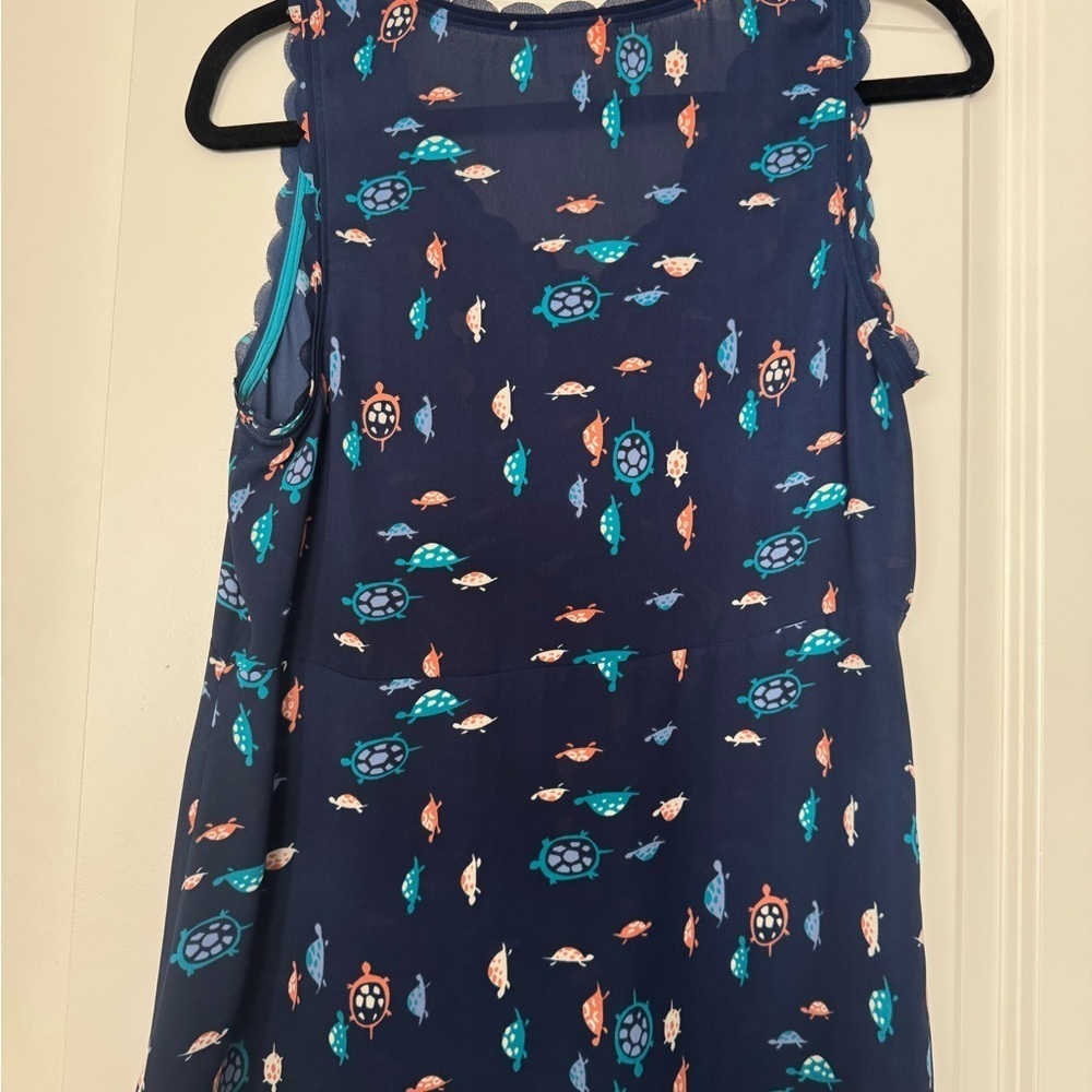 Anthropologie Maeve Sleeveless Scalloped Navy Turtle Top Size 8 - Picture 3 of 5